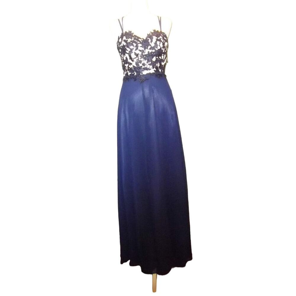 NWT Bee Darlin Blue Lace Spaghetti Strap Formal A-Line Dress Women 3/4